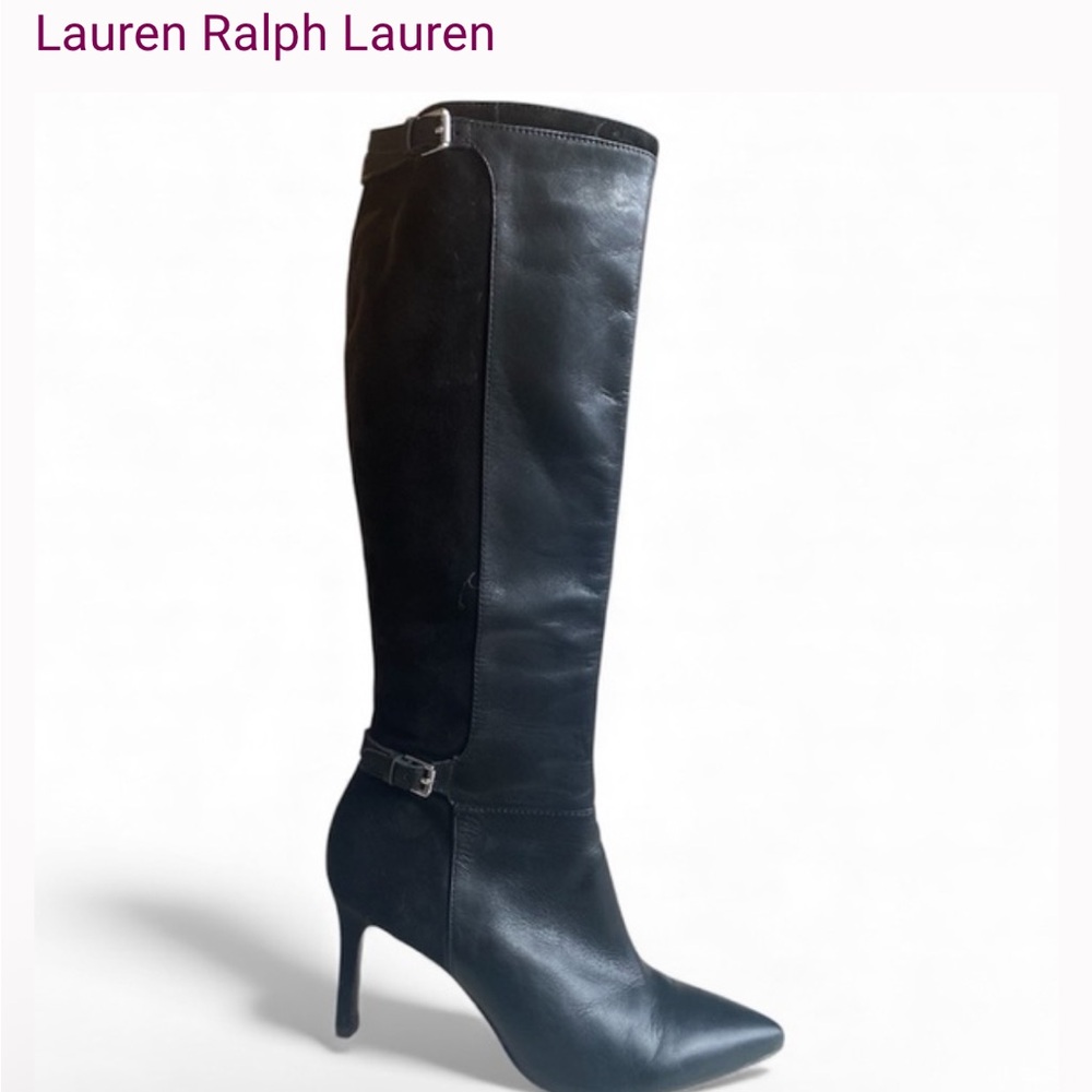 RALPH LAUREN Vera Bo Boots Black Suede and Leather combo, size 6